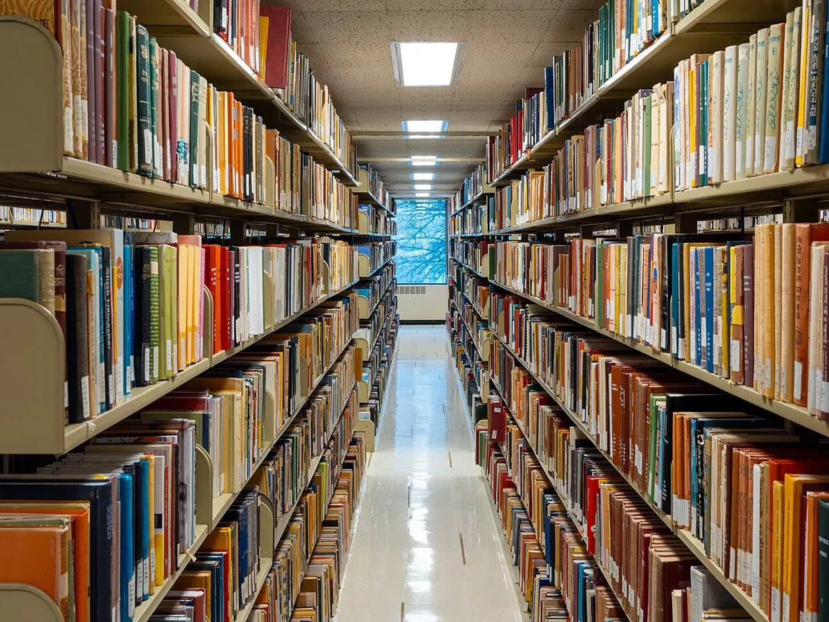 Рафтове с книги в университетска библиотека